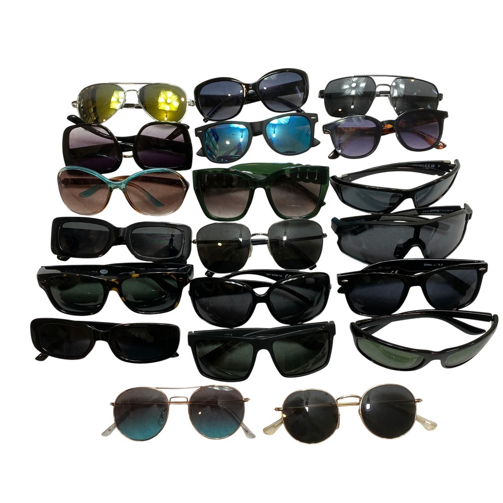 Lot Of 20 Mixed Brand Sunglasses Unisex OS Multicolor Aviator Sport Retro Bundle